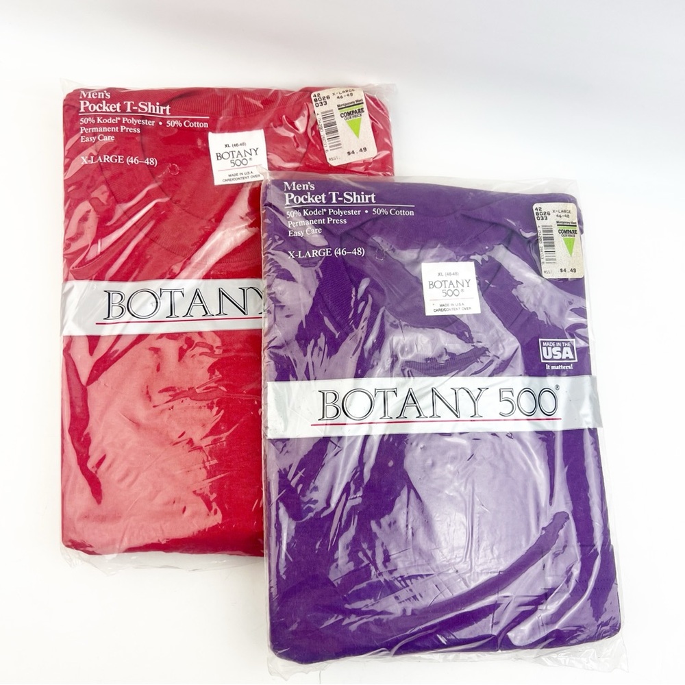 TWO Vtg Botany 500 Montgomery Ward Crew Neck T Shirt USA Men’s XL Red Purple New